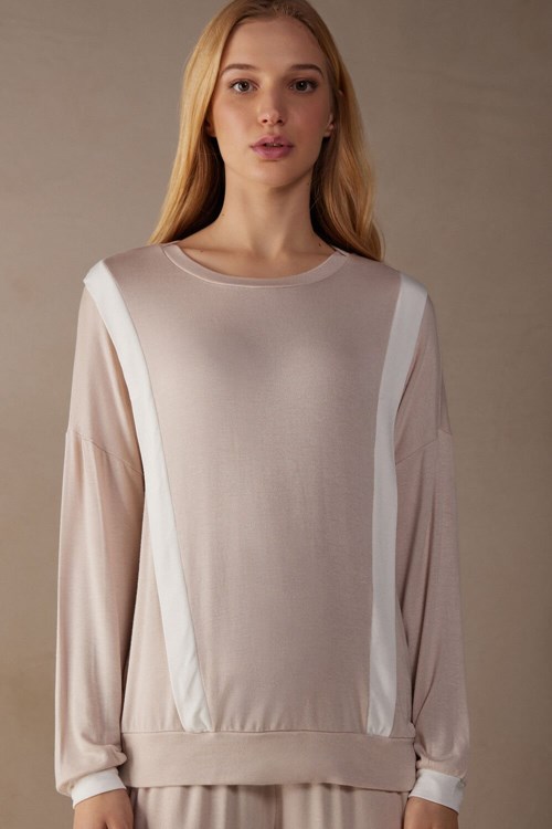 Intimissimi Simple Elegance Long Sleeve Top in Modal Roze Roze Wit | MLJPX5208