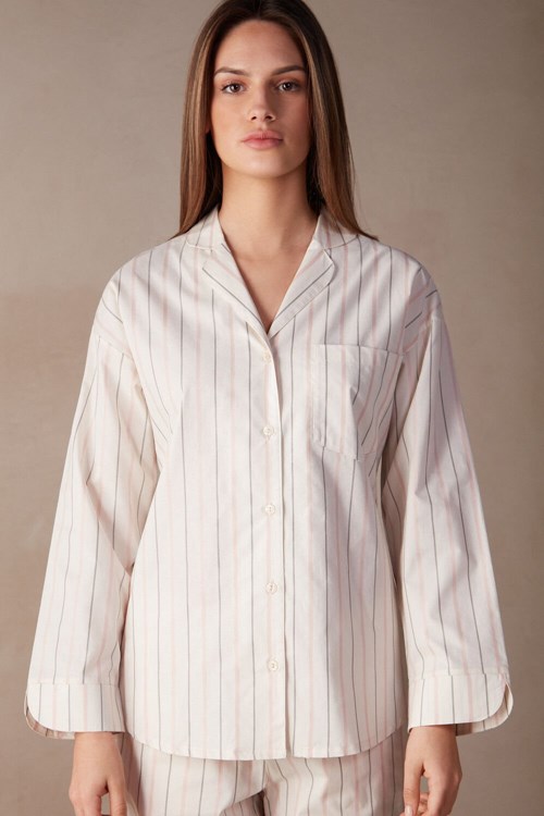 Intimissimi Soft Spring Long Sleeve Button-Up Shirt Wit Beige Roze | BVDNP2148