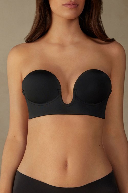 Intimissimi Stick-On Bandeau Plunge Bra with Graduated Cups Zwart Zwart | VEZWD4167