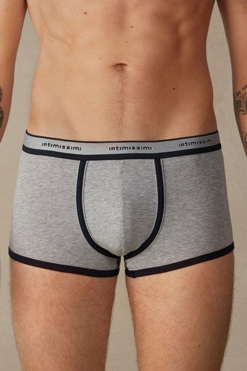 Intimissimi Stretch Supima® Katoenen Boxer Shorts with Logo Detail Blauw Lichtgrijs Blauw | DXBIC8607