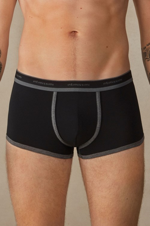 Intimissimi Stretch Supima® Katoenen Boxer Shorts with Logo Detail Zwart Zwart | JYXFK7630