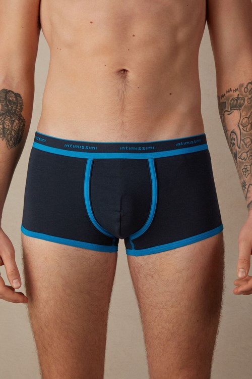 Intimissimi Stretch Supima® Katoenen Boxer Shorts with Logo Detail Zwart Blauw | NAEQP5834