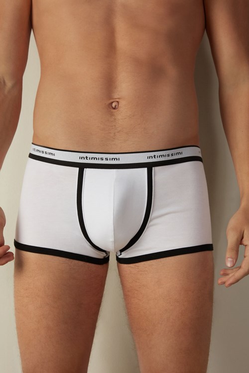 Intimissimi Stretch Supima® Katoenen Boxer Shorts with Logo Detail Gekleurd Wit Zwart | OTDXF3704