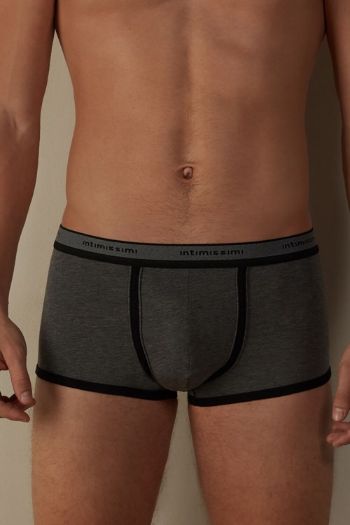 Intimissimi Stretch Supima® Katoenen Boxer Shorts with Logo Detail Zwart Grijs Zwart | XZSJK5942