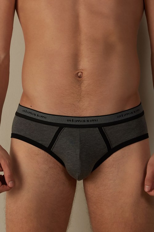 Intimissimi Stretch Supima® Katoenen Brief with Logo Detail Zwart Grijs Zwart | FUJVQ3485