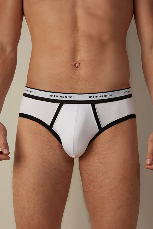 Intimissimi Stretch Supima® Katoenen Brief with Logo Detail Gekleurd Wit Zwart | WIOJF9413