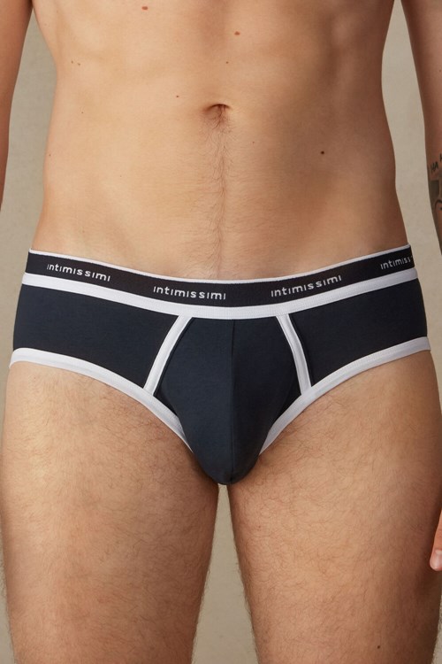 Intimissimi Stretch Supima® Katoenen Brief with Logo Detail Blauw Blauw Wit | XKSHL2416