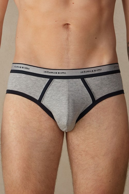 Intimissimi Stretch Supima® Katoenen Brief with Logo Detail Blauw Lichtgrijs Blauw | YXFLH6518