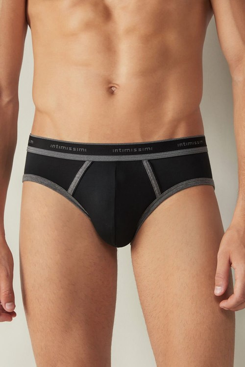 Intimissimi Stretch Supima® Katoenen Brief with Logo Detail Zwart | ZAOCL5014