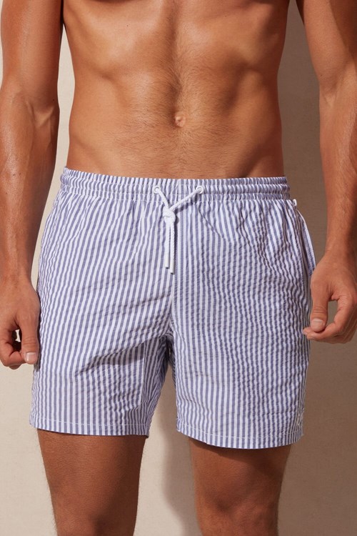 Intimissimi Stripe Print Seersucker Swim Trunks Blauw Wit Donkerblauw Blauw | YEOAV7459