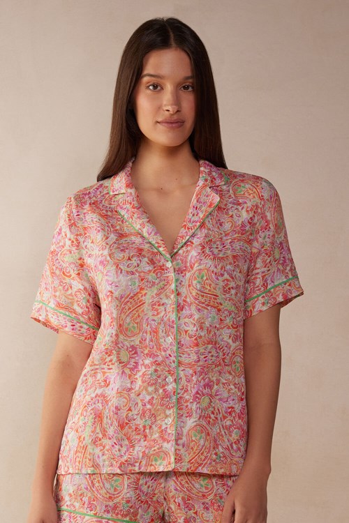 Intimissimi Summer Journey Kort Sleeve Linen Shirt Gekleurd | LYNGH3624