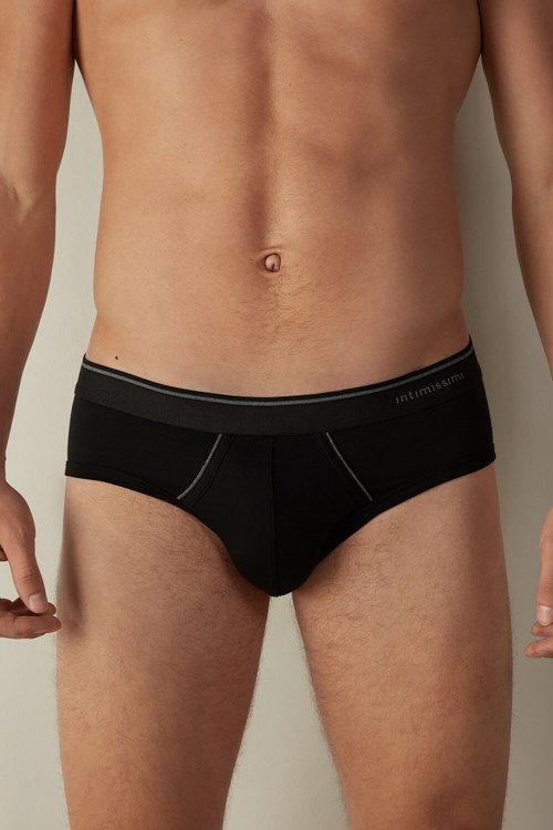 Intimissimi Supima Katoenen Briefs with Visible Elastic Zwart Zwart Grijs | NPTKB4683