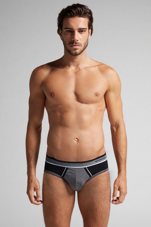 Intimissimi Two-Tone Stretch Supima® Katoenen Briefs Zwart Grijs Zwart | BSAPJ9340