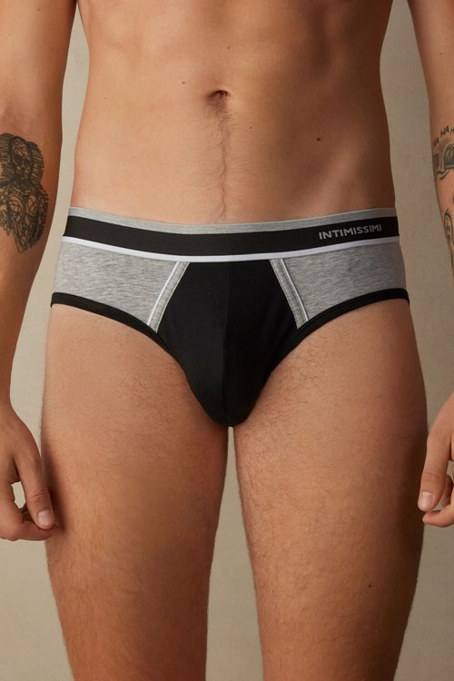 Intimissimi Two-Tone Stretch Supima® Katoenen Briefs Zwart Zwart Lichtgrijs | EJORX6820