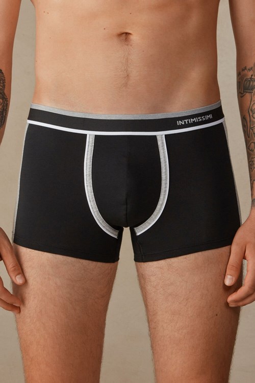 Intimissimi Two-tone Boxers in Stretch Supima® Katoenen Zwart Zwart Lichtgrijs | AEZCN5608