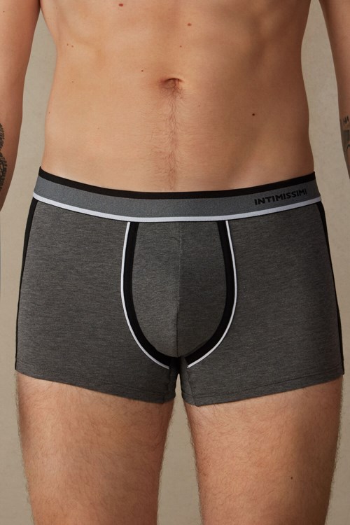 Intimissimi Two-tone Boxers in Stretch Supima® Katoenen Zwart Grijs Zwart | KOMHB8726