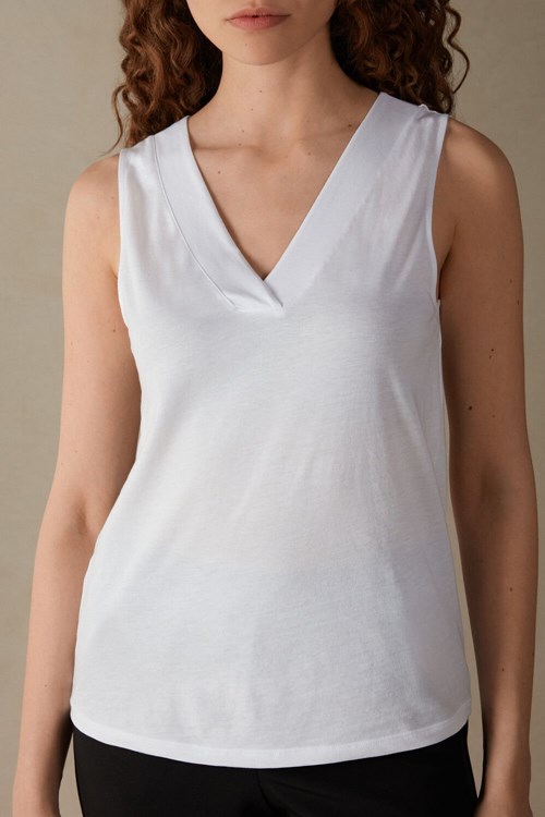 Intimissimi V-neck Top in Supima® Ultrafresh Katoenen Wit Wit | WGQYF5732