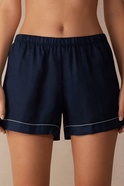 Intimissimi Yacht Night Linen Shorts Blauw Blauw | SLWDU2164