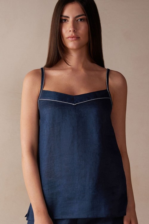 Intimissimi Yacht Night Linen Top Blauw Blauw | CRMPW5274