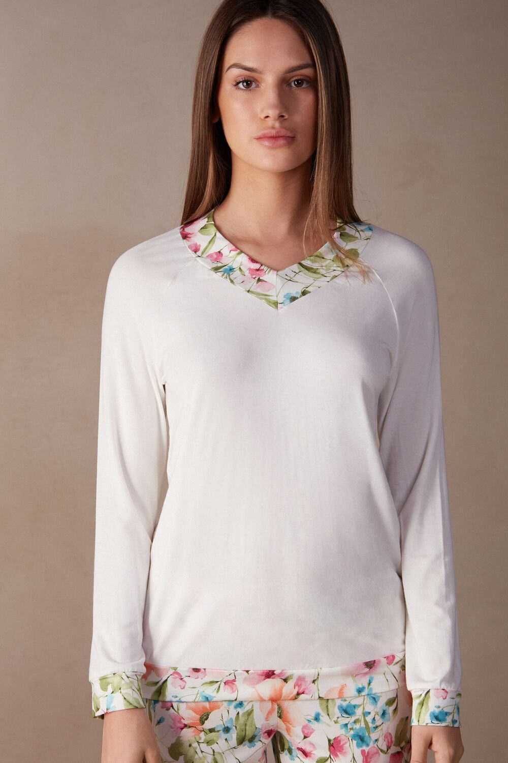 Intimissimi Botanical Lyrics Long Sleeve Modal Top Wit | PONYS5127