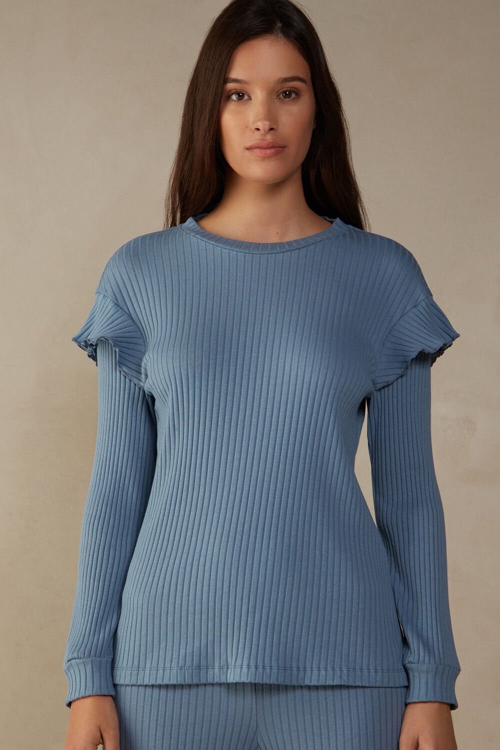 Intimissimi Cozy Mountains Long Sleeve Geribbeld Top Blauw | HXLBA5094