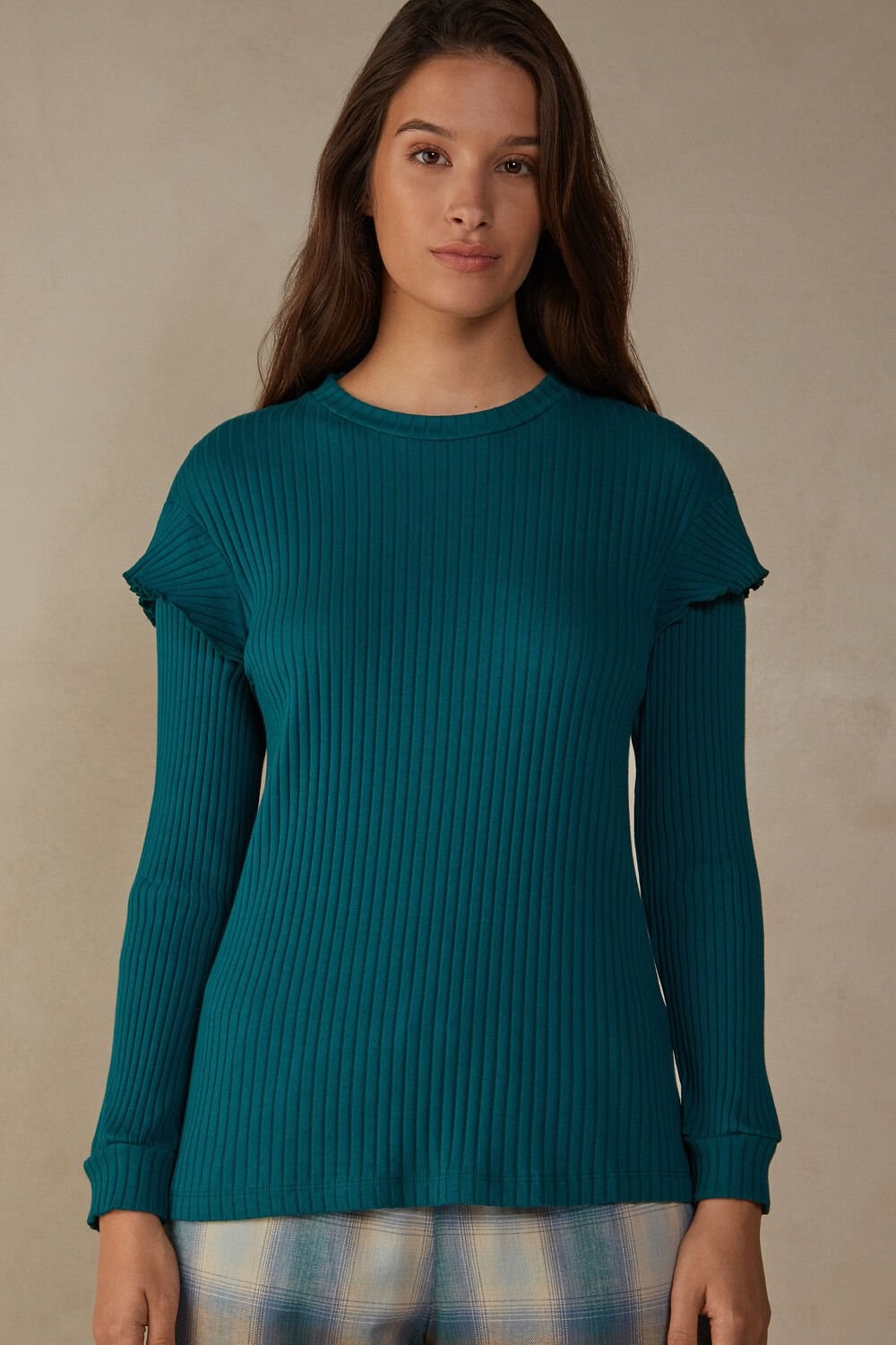 Intimissimi Cozy Mountains Long Sleeve Geribbeld Top Groen | LVQYM0241