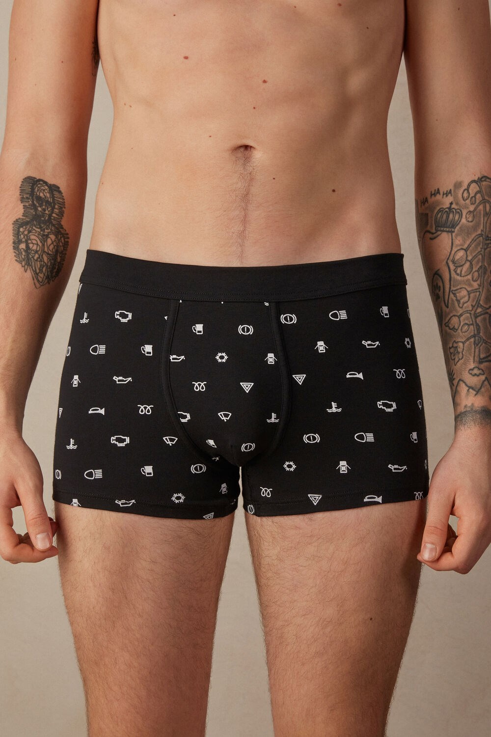 Intimissimi Dashboard Warning Light Boxers in Stretch Supima® Katoenen Zwart Zwart Licht | RKMIQ0258