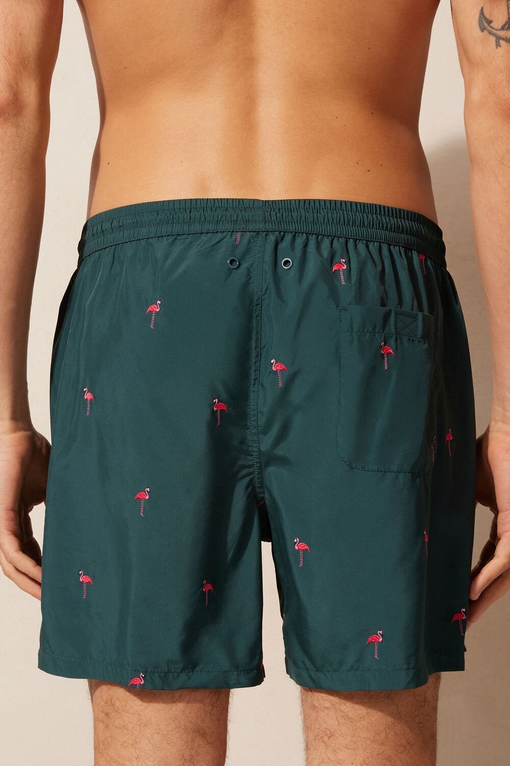 Intimissimi Embroidered Flamingo Swim Trunks Groen Donkergroen | KSWMF3049