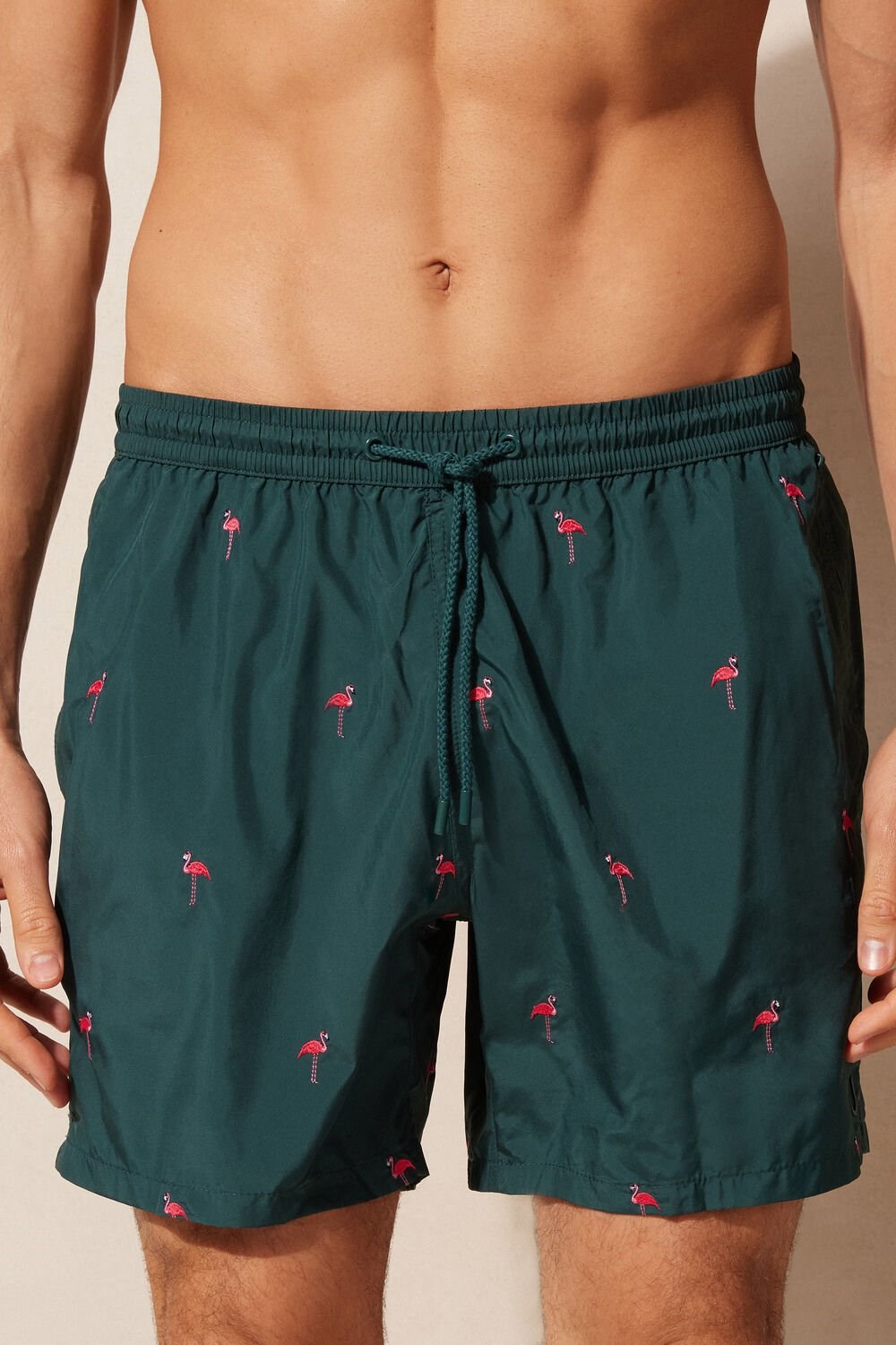 Intimissimi Embroidered Flamingo Swim Trunks Groen Donkergroen | KSWMF3049