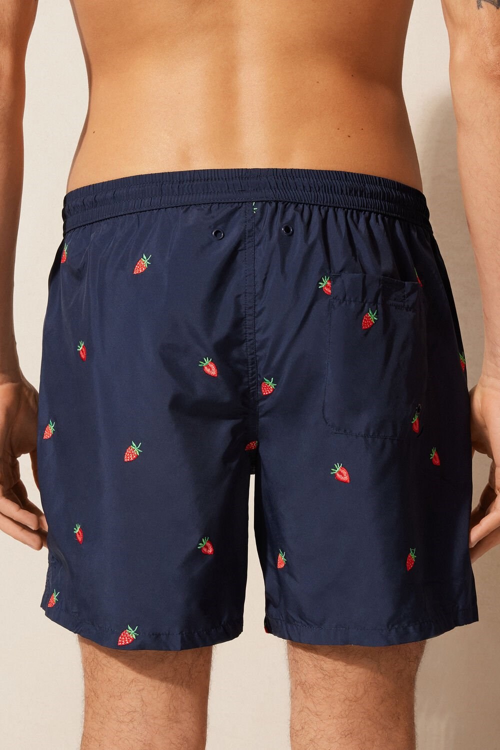 Intimissimi Embroidered Strawberry Swim Trunks Blauw Blauw | PGOUZ0258