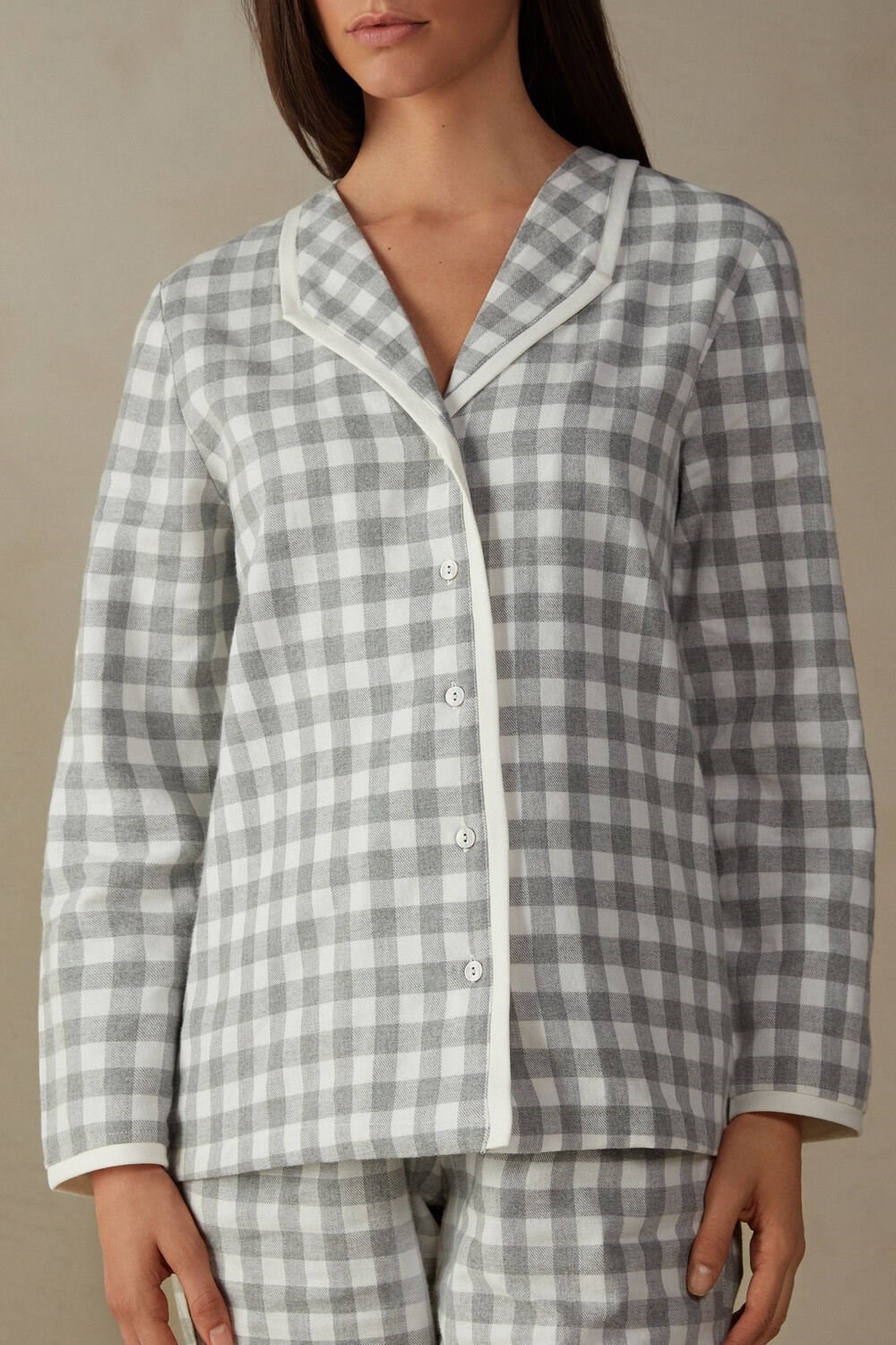 Intimissimi Gingham Lover Shirt in Brushed Cloth Wit Grijs | DCFVS6198