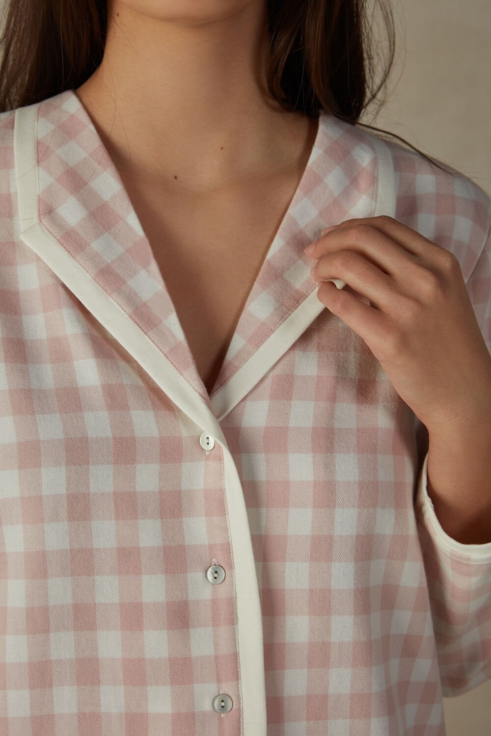 Intimissimi Gingham Lover Shirt in Brushed Cloth Wit Roze | DHGXZ6438