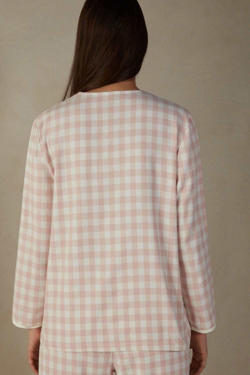 Intimissimi Gingham Lover Shirt in Brushed Cloth Wit Roze | DHGXZ6438