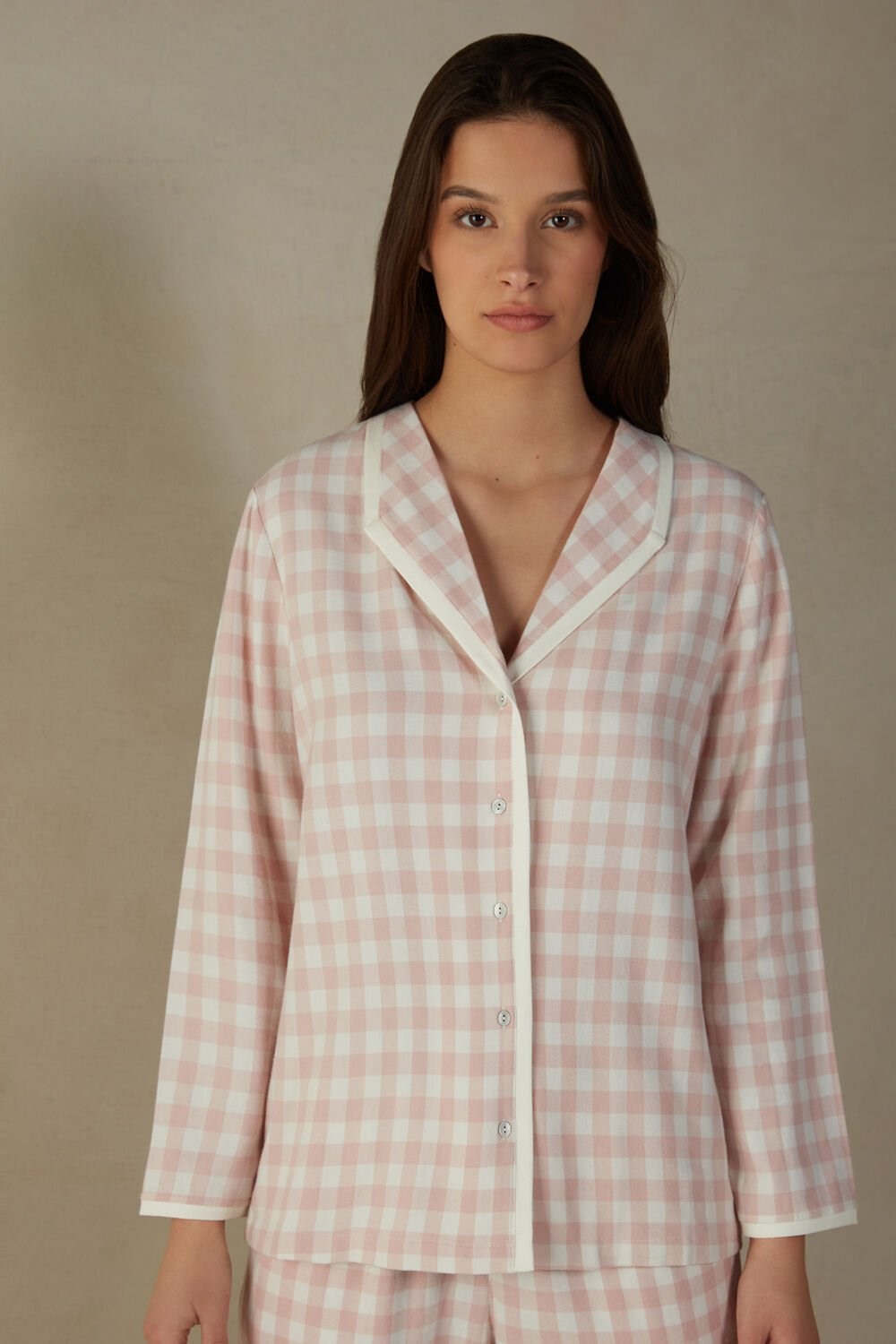 Intimissimi Gingham Lover Shirt in Brushed Cloth Wit Roze | DHGXZ6438