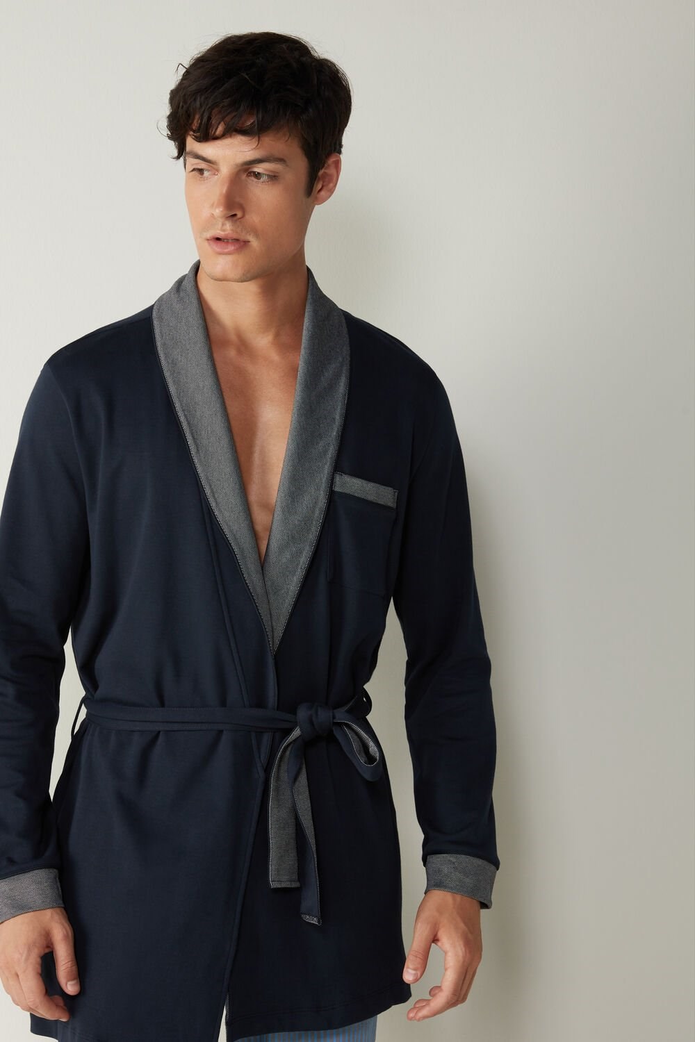 Intimissimi Interlock Katoenen Smoking Jacket Blauw Blauw | JUKDQ8536