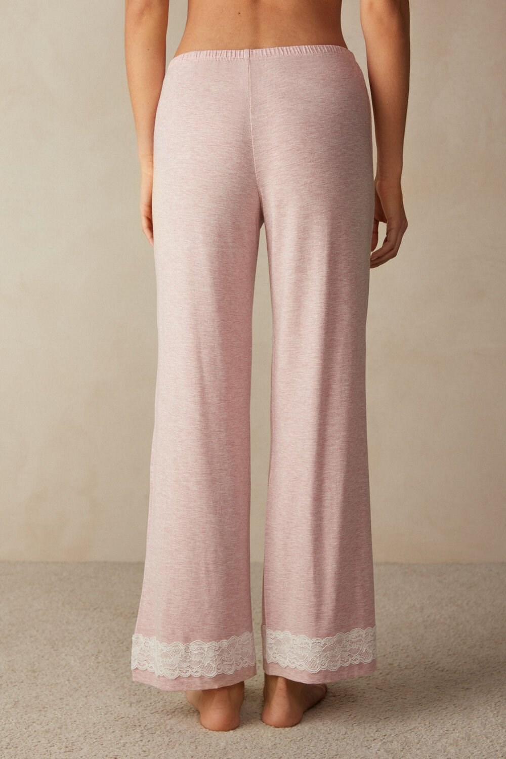 Intimissimi Kanten Trim Full Length Pants in Modal Roze Lichtroze | HSETL0273