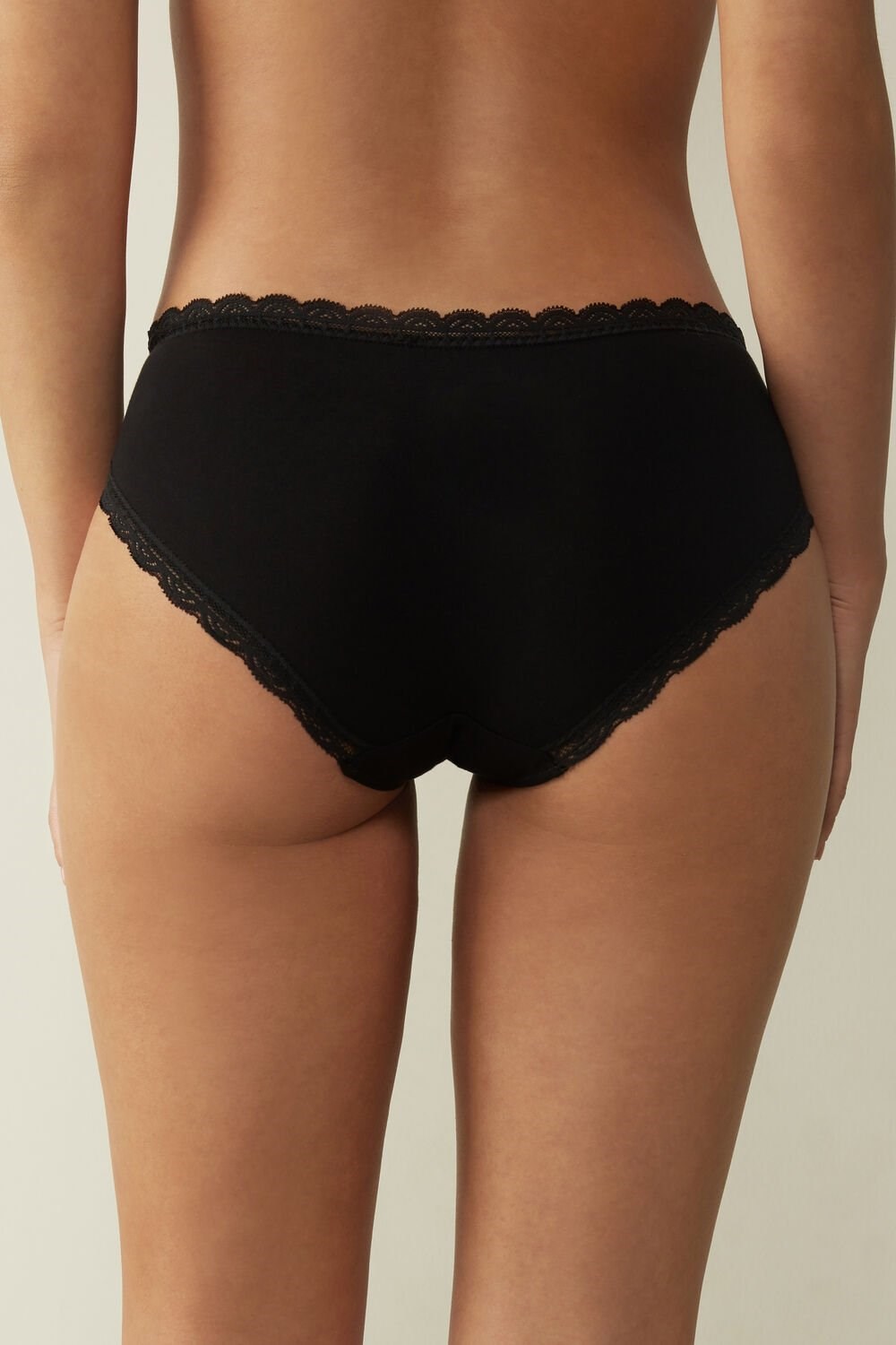 Intimissimi Kanten and Katoenen High Rise Panties Zwart Zwart | DOLIE9082