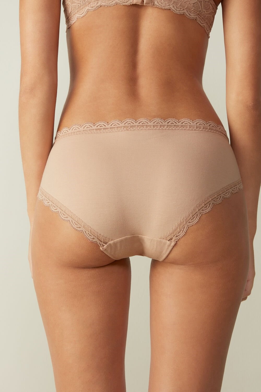 Intimissimi Kanten and Katoenen High Rise Panties Beige | ZWEOS2541