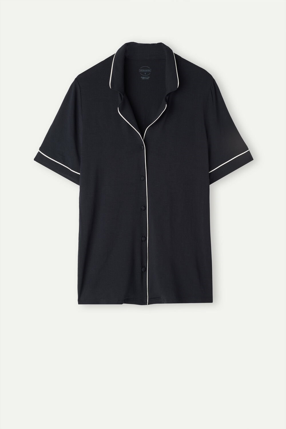 Intimissimi Kort Sleeve Button Up Shirt in Modal Zwart Zwart | IXJLU6874