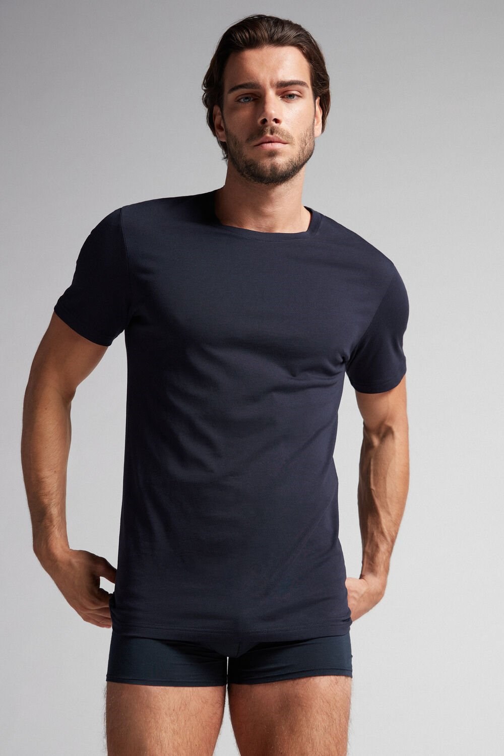 Intimissimi Kort Sleeve Crew Neck T Shirt in Supima® Katoenen Blauw | AWMCB0485