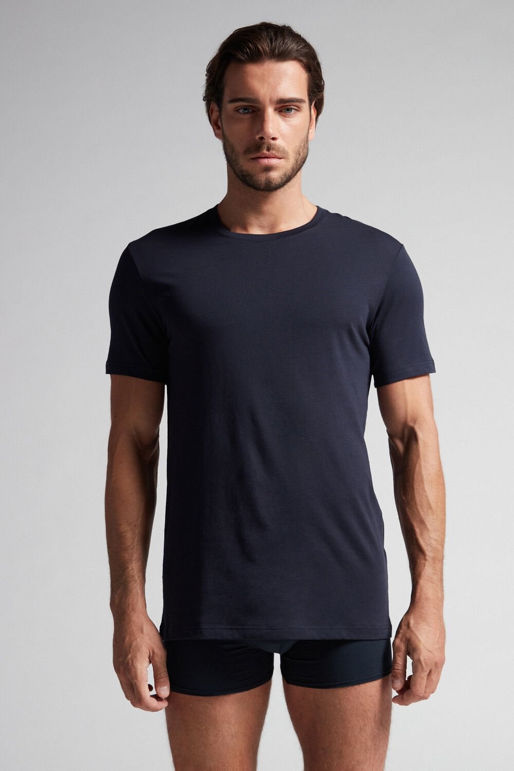 Intimissimi Kort Sleeve Crew Neck T Shirt in Supima® Katoenen Blauw | AWMCB0485