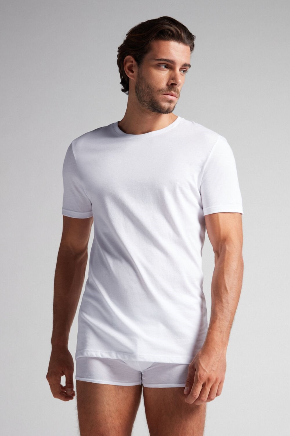 Intimissimi Kort Sleeve Crew Neck T Shirt in Supima® Katoenen Wit Wit | PUDRW4298