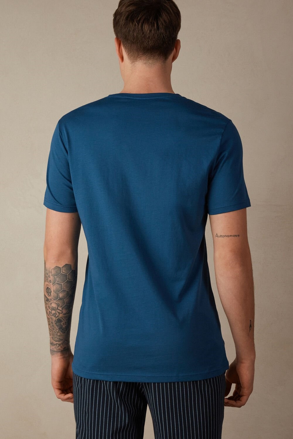 Intimissimi Kort Sleeve Crew Neck T Shirt in Supima® Katoenen Blauw Blauw | RNFGY5342