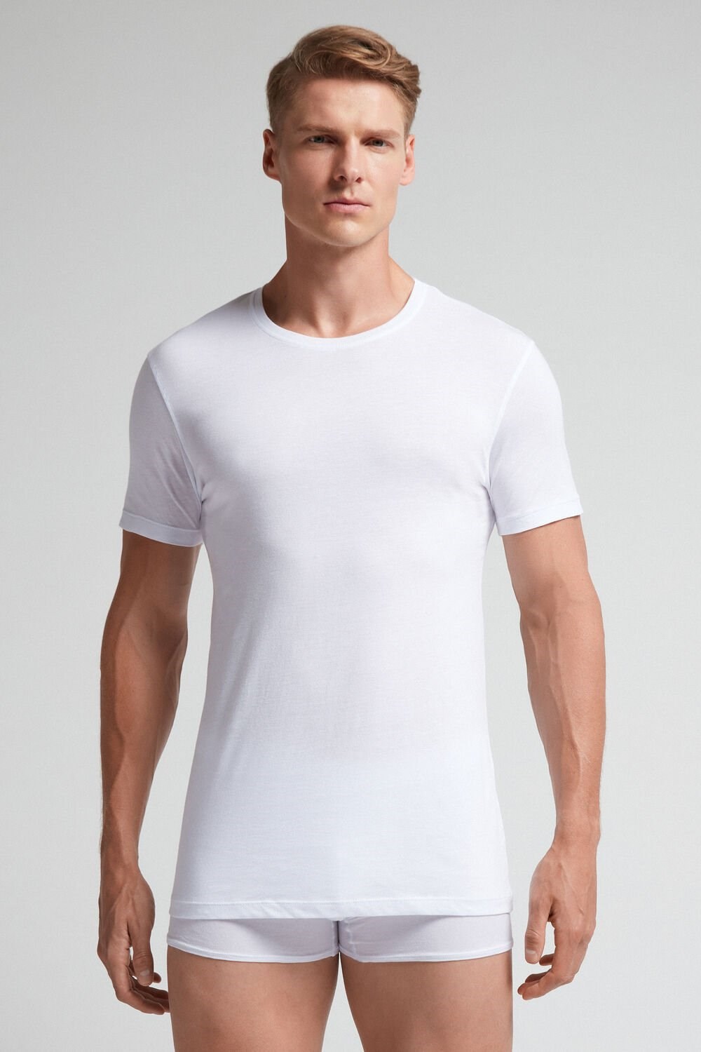 Intimissimi Kort-Sleeve Crew-Neck T-Shirt in Extra-Fine Supima® Katoenen Wit Wit | YICKW1538