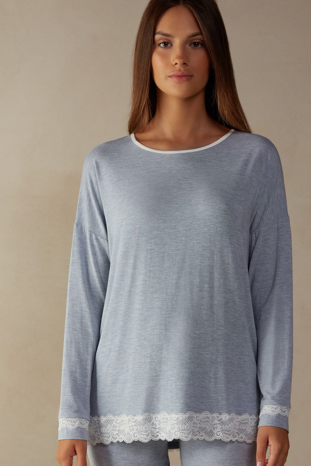 Intimissimi Long-Sleeve Round-Neck Modal Top Lichtblauw Lichtblauw | LRGXK5487