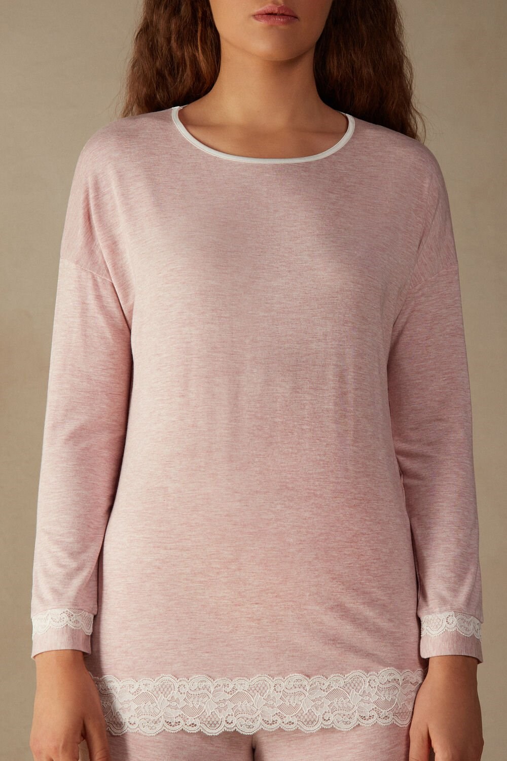 Intimissimi Long-Sleeve Round-Neck Modal Top Roze Lichtroze | WLSKA1059