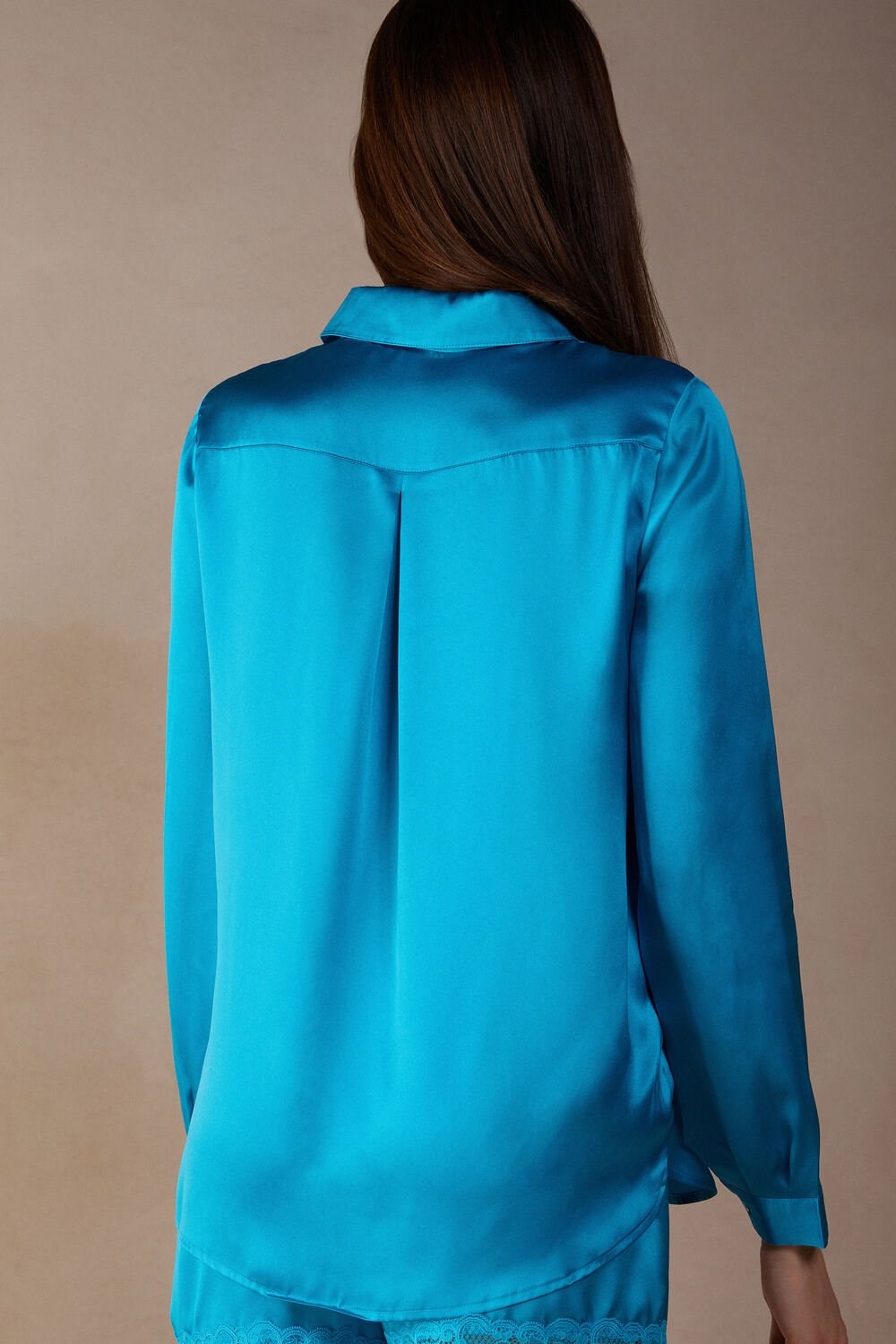 Intimissimi Long Sleeve Silk Shirt Blauw Turquoise | OFVAE3520