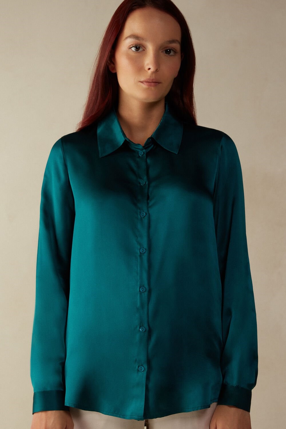 Intimissimi Long Sleeve Silk Shirt Groen | HVZYT9672