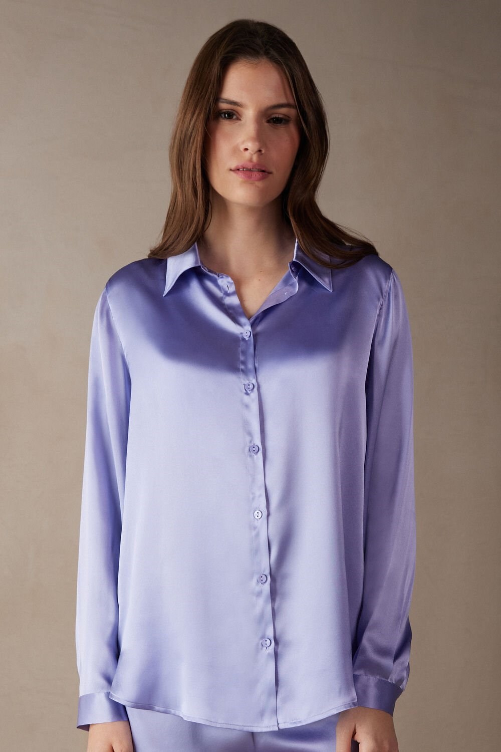 Intimissimi Long Sleeve Silk Shirt Lavendel | AEDRV3025