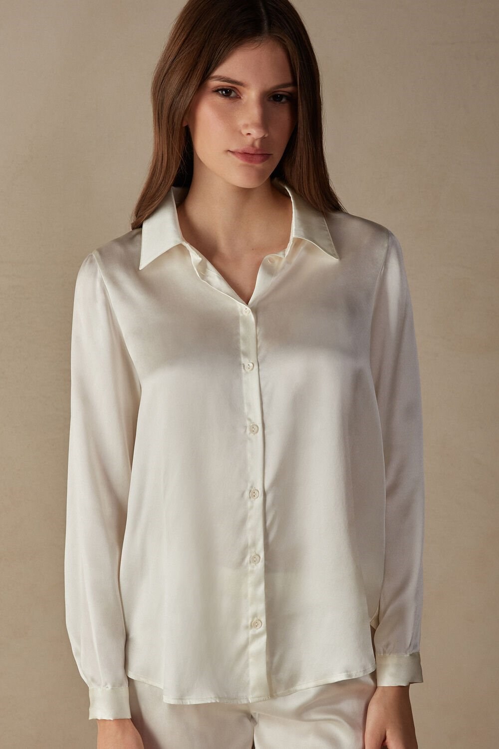 Intimissimi Long Sleeve Silk Shirt Wit | YGQIL2685